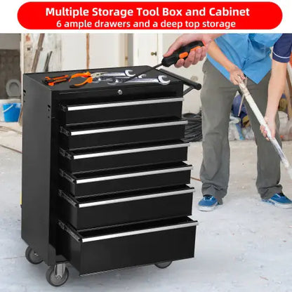 6-Drawer Rolling Tool Chest Cabinet, Large Capacity Metal Tool Box