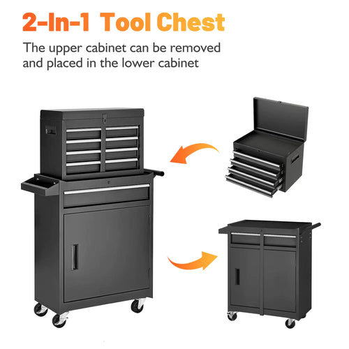 Tool Chest, 5-Drawer Rolling Tool Storage Cabinet With Detachable Top