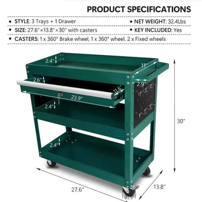 3 Tier Rolling Tool Cart, Heavy Duty Utility Cart Tool Organizer