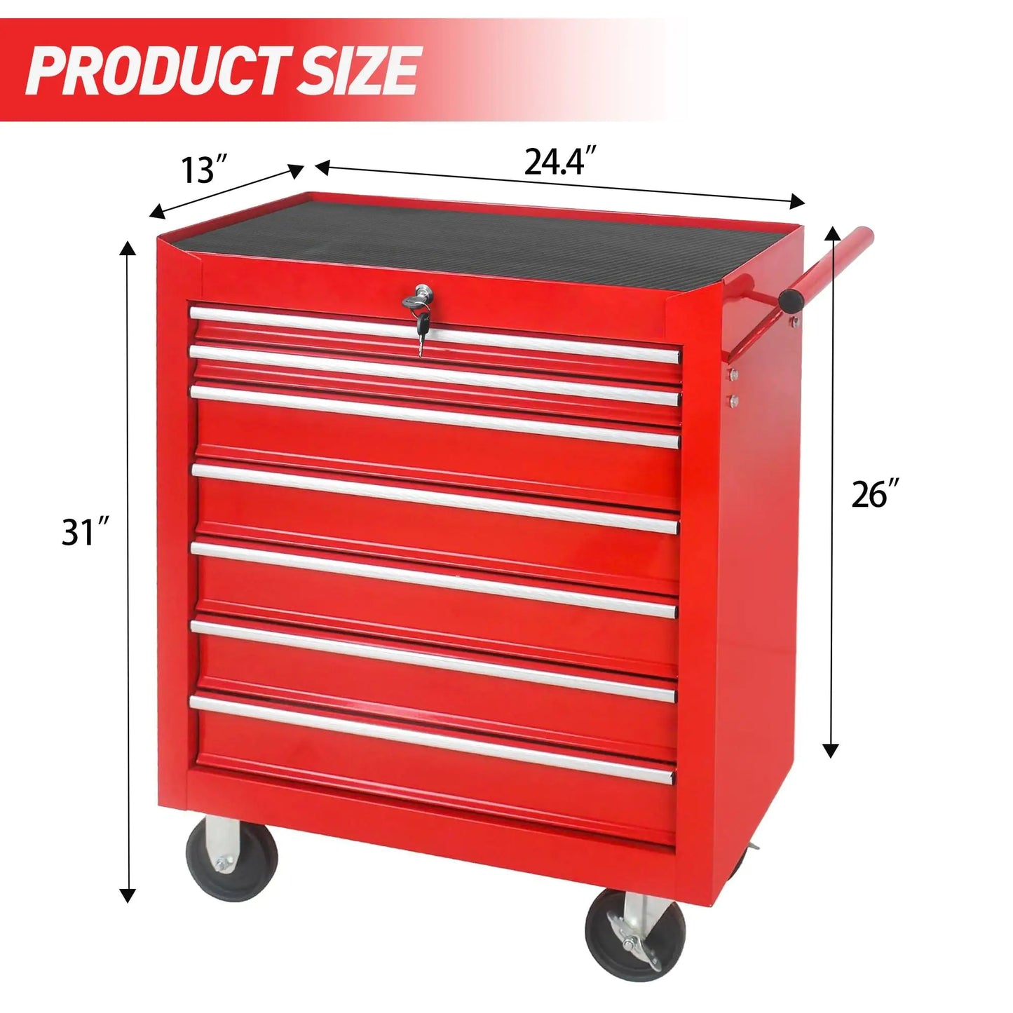 Red Rolling Tool Chest With 7 Drawer Tool Box With Wheels