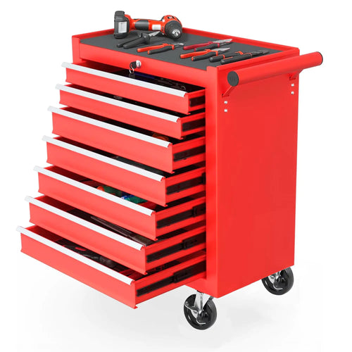 Red Rolling Tool Chest With 7 Drawer Tool Box With Wheels