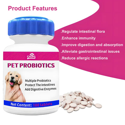 180 Tablets Pet Digestive Health Probiotic Supplements for Cats and Dogs