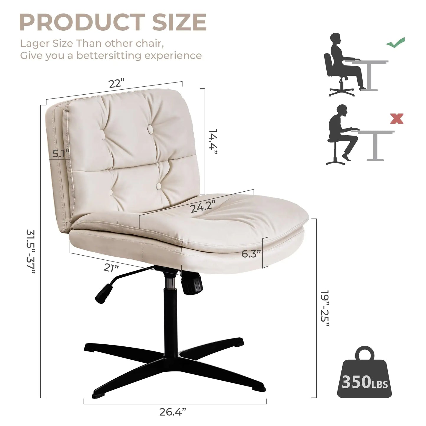 Large Size Armless Home Office Desk Chair