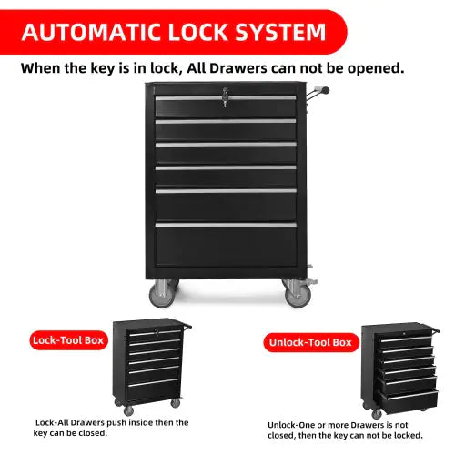 6-Drawer Rolling Tool Chest Cabinet, Large Capacity Metal Tool Box