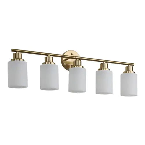 5 Lamps Gold Bathroom Vanity Lamp, Frosted Glass Shade