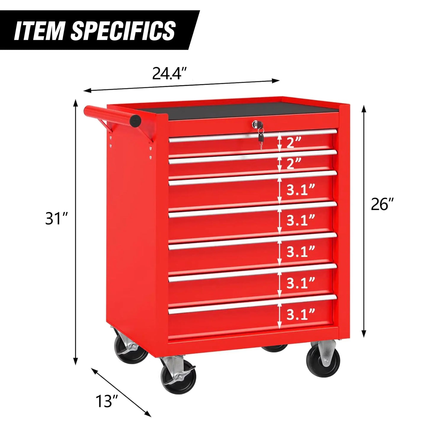 Red Rolling Tool Chest With 7 Drawer Tool Box With Wheels