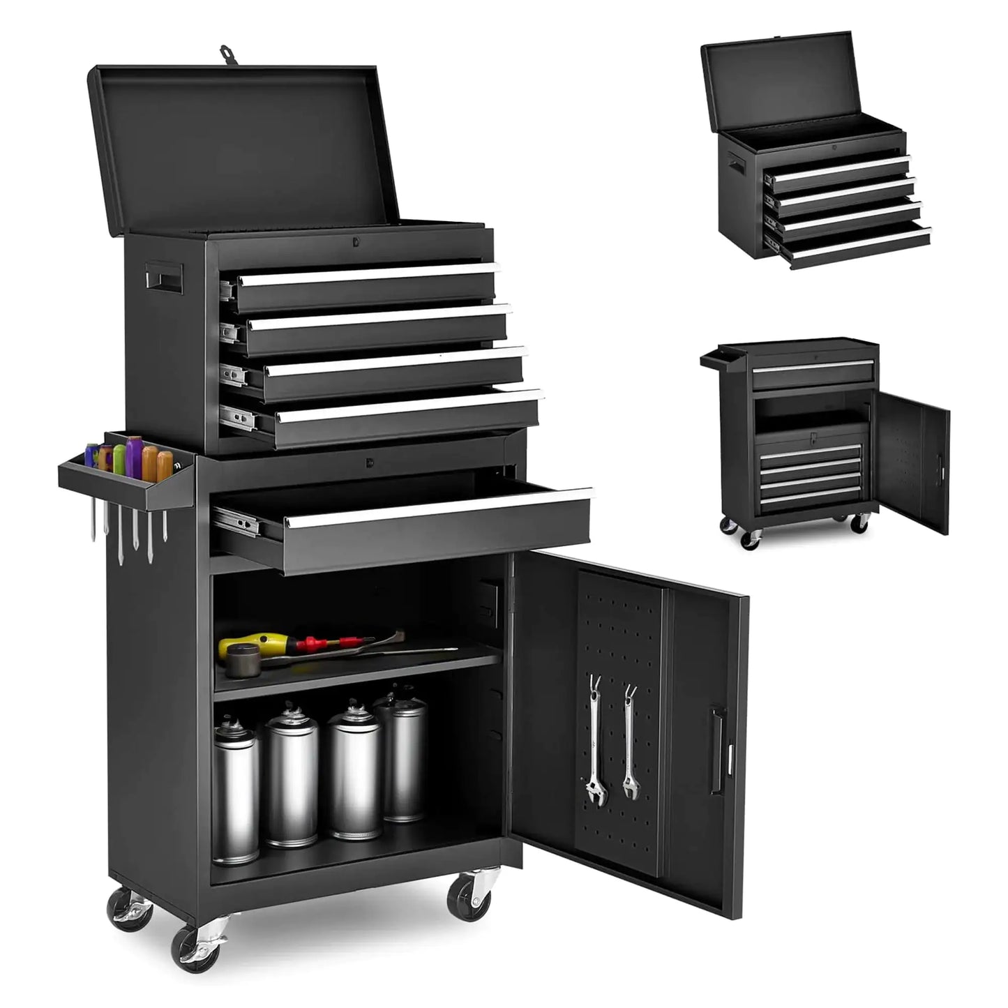 Tool Chest, 5-Drawer Rolling Tool Storage Cabinet With Detachable Top