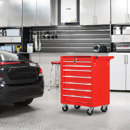 Red Rolling Tool Chest With 7 Drawer Tool Box With Wheels