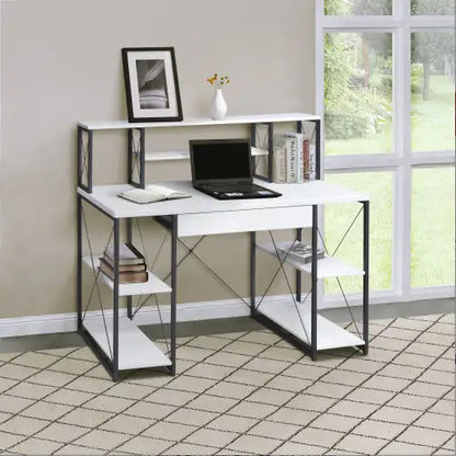 Black Office Desk With Open Shelves And Hutch