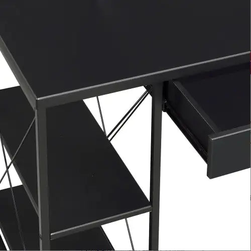 Black Office Desk With Open Shelves And Hutch