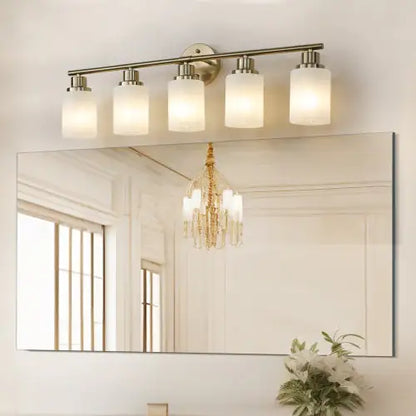 5 Lamps Gold Bathroom Vanity Lamp, Frosted Glass Shade